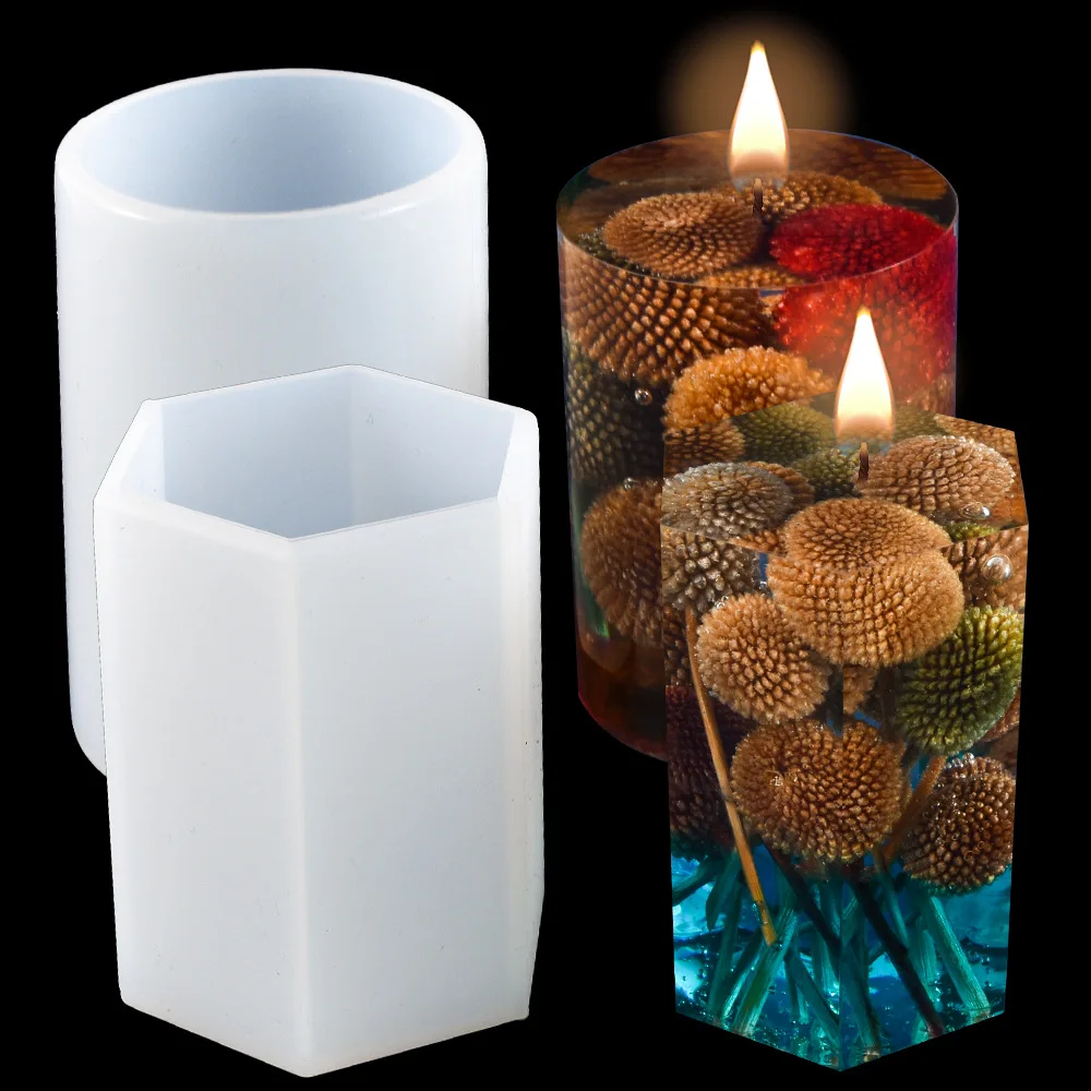 

DIY Cylinder Crystal Epoxy Resin Mold Hexagonal Candle Holder Candle Dried Flower Decoration Silicone Mold