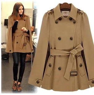 

UK Brand New Fashion 2021 Autumn Winter Wool Blend Poncho Brown Navy Turn Down Collar Belted Cape Coat Women Cloak Manteau Femme