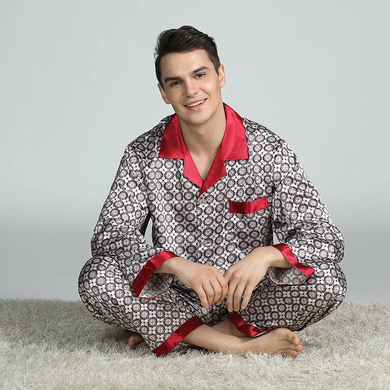 New Men's Stain Silk Pajama Set Man Sleepwear Pajamas For Men Suit Nightgown Sleeping Lounge Home Clothes Soft Cozy Pyjamas Male