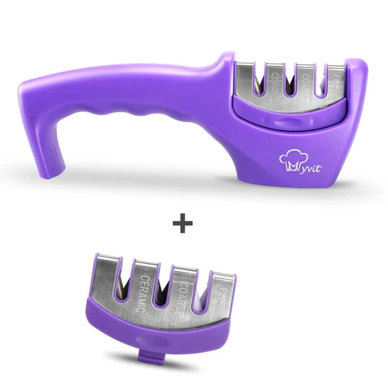purple set Профессиональный Заточки Ножей Алмаз Из Нержавеющей Стали Нож для заточки Инструмента Карбида Керамический Нож Кухонный Инвентарь Точильный Камень - Цвет: purple set
