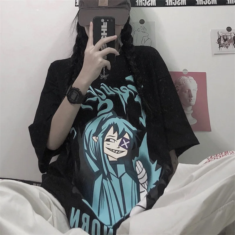

Cartoon Printing Women Man Streetwear Summer Oversized T Shirt Harajuku Short Sleeve Tops Tee Hip Hop Gothic Girls Couple Outfit