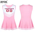 Мужской костюм Sissy Cheerleader, без рукавов принт буквы, плиссированное короткое платье для косплея, Лоскутная школьная форма с глубоким вырезом