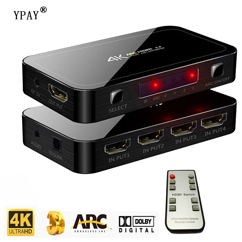 YPAY UHD HDMI переключатель с пультом дистанционного управления 2 0 4K HDR 4x1 адаптер аудио