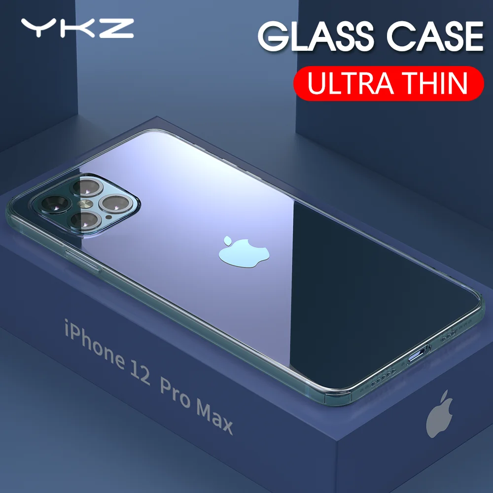 Стеклянный чехол YKZ для iPhone 11 pro max 12X7 8Plus XR прозрачный 9H стеклянный телефона из ТПУ