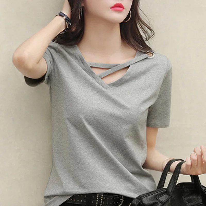 Vrouwen Wit T-shirt Vrouwen V-hals Losse Koreaanse Black Top Casual Compassionate Trend T-shirt Vrouwen