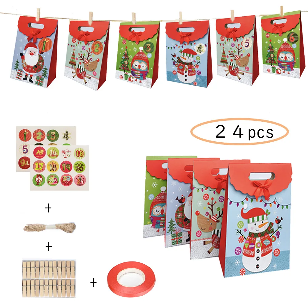 

24pcs/set 16x12x6cm Merry Christmas Candy Gift Paper Bags Cake Box Dessert Box Chocolate Packaging Bag New Year Favors