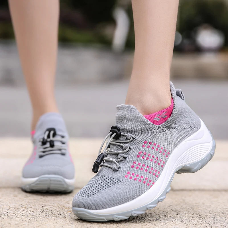 

2021 Autumn Women Flat Platform Sneakers for Women Breathable Mesh Sneakers Shoes Spring Ladies Laces for Sock Sneakers