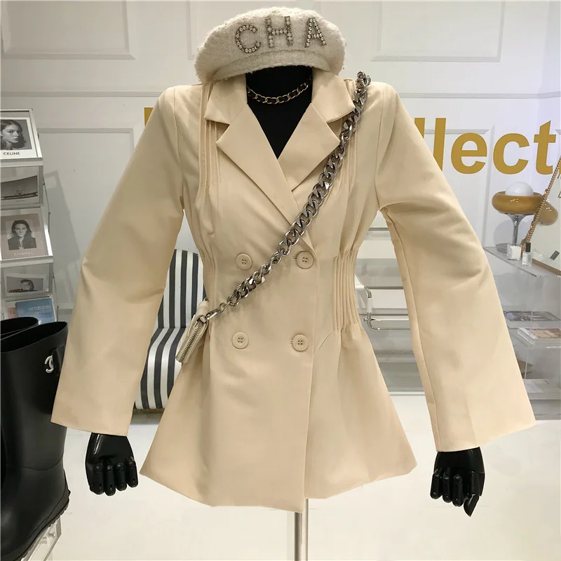 

Women's Spring 2021 Fashion double breasted suit dress new Herbon style socialite temperament slim long-sleeved dress