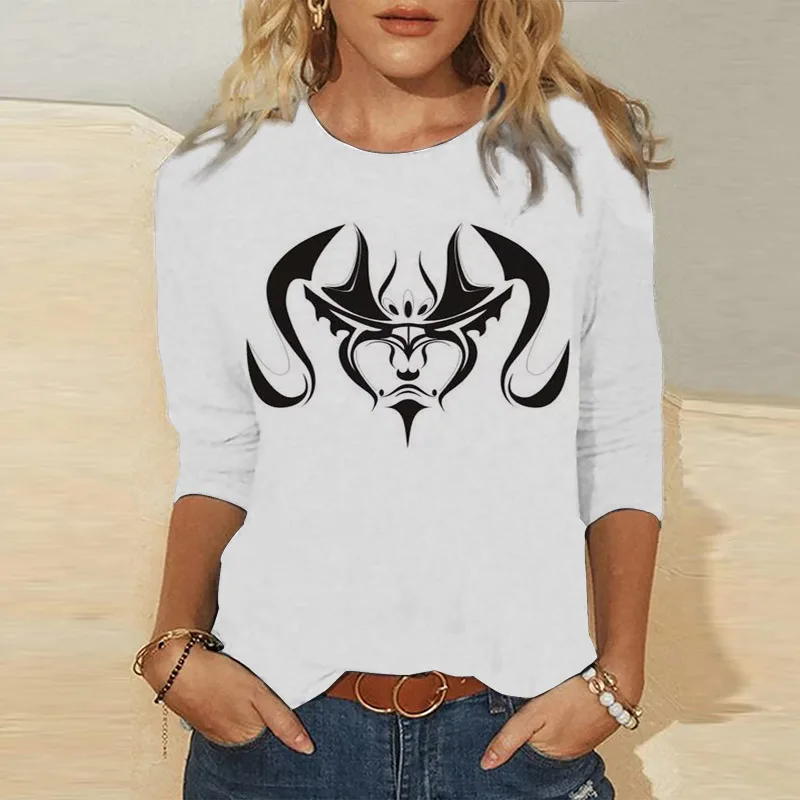 

2021 Fashion 24 Zodiac Pattern Print Female Clothing Chinese Style Round Neck Women T-shirt Loose Long Sleeve Harajuku Lady Tops