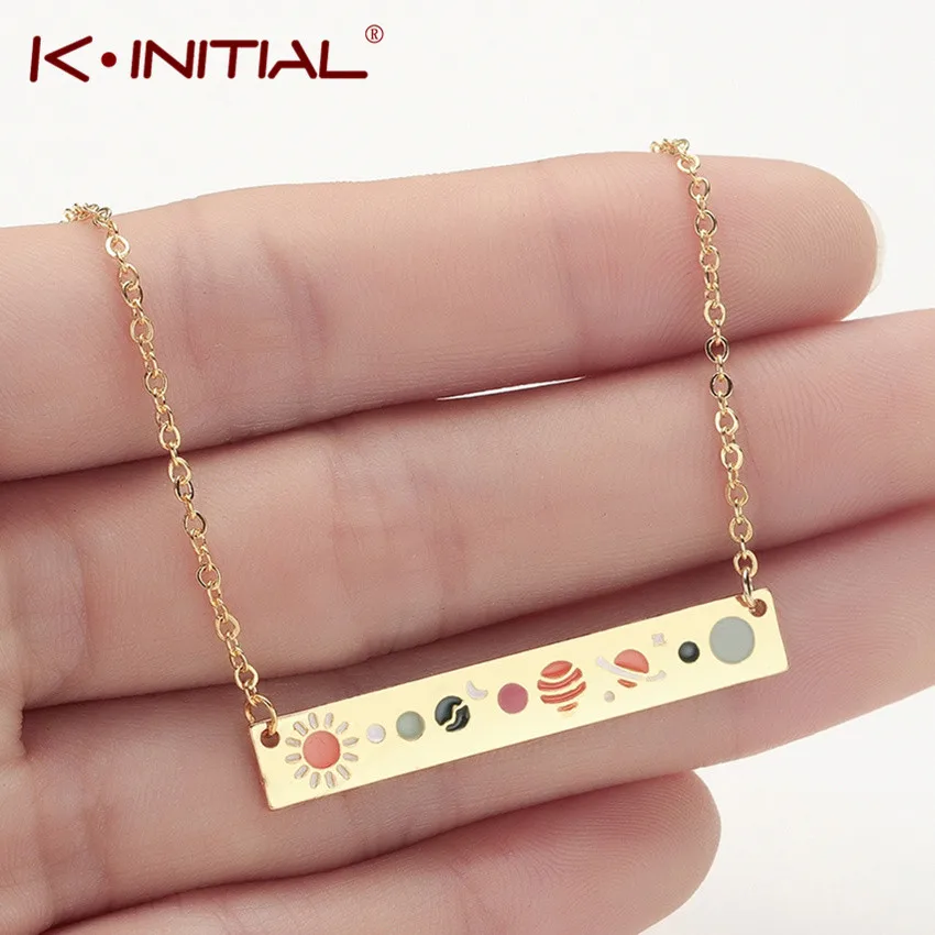 Kinitial Stainless Steel Astronomy Lunar Moon Phase Pendants Necklaces for Women Galaxy Choker Chain Bar Necklace Bijoux Femme