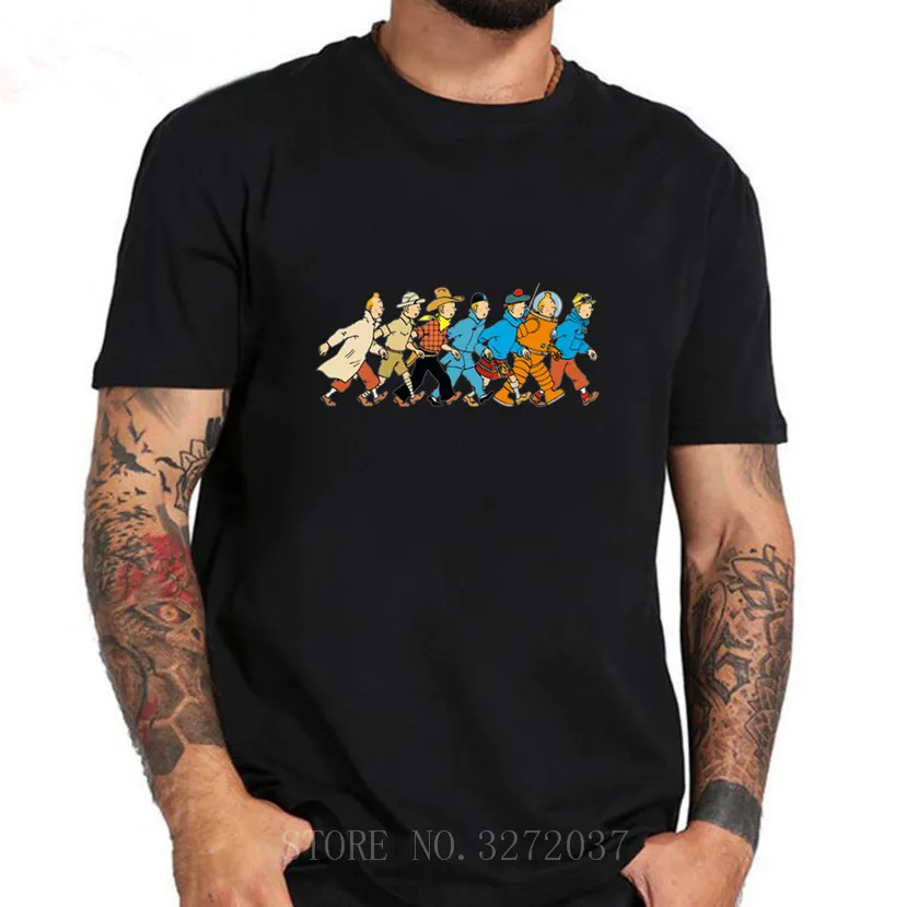 Хит лета новая популярная мужская черно белая футболка TinTin размер XS XXXL с круглым