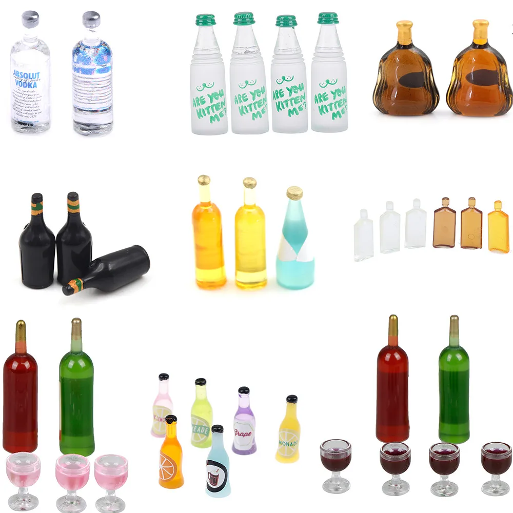 

One Set Simulation Wine bottles Wine Bottle Doll Food Kitchen Living Room Accessories 1:12 Scale Dollhouse Miniature Toy