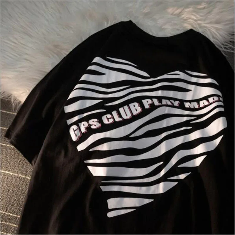 

Zebra Stripe Print T shirt Women European American Style Short Sleeve Round Neck Tshirt Femme Loose Style T-shirt Woman