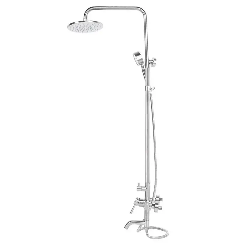 

Stainless Steel Wall Mounted Round Shower Head Adjustable Shower Bar Set Showering Kit for Home Bathroom