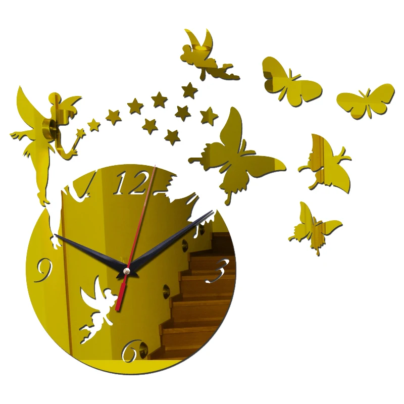 

DIY Geometric Stickers Wall Watches Mirror Acrylic Quartz Wall Clock Stars and Butterfly Living Room bedroom decoration