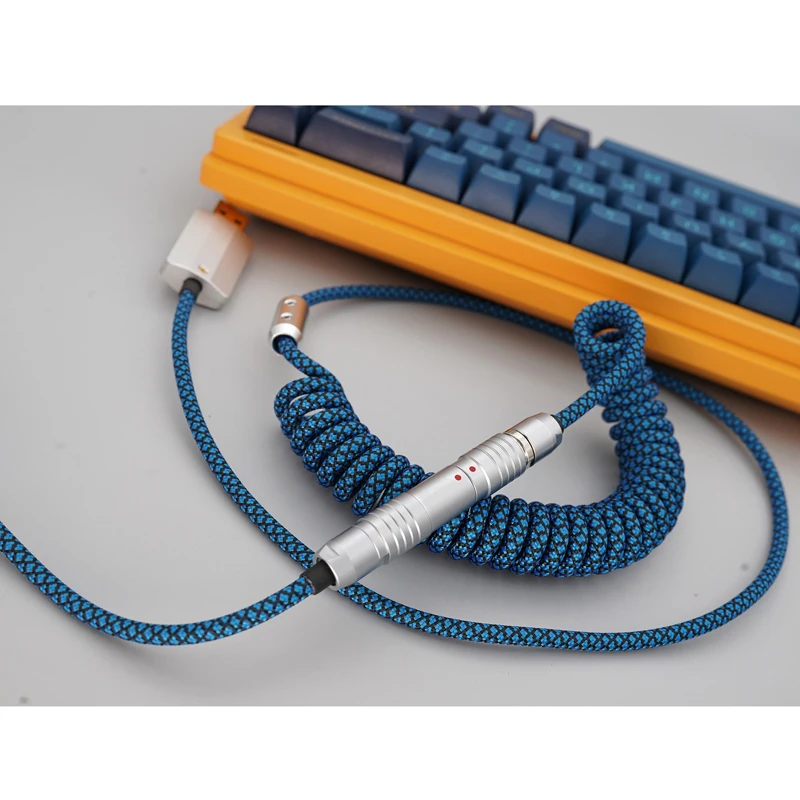 GeekCable Handmade Mechanical Keyboard Spiral Data Cable Type C Pattern Woven Matrix Diamond Blue Type-C Mini-USB Micro PH-XH-EH