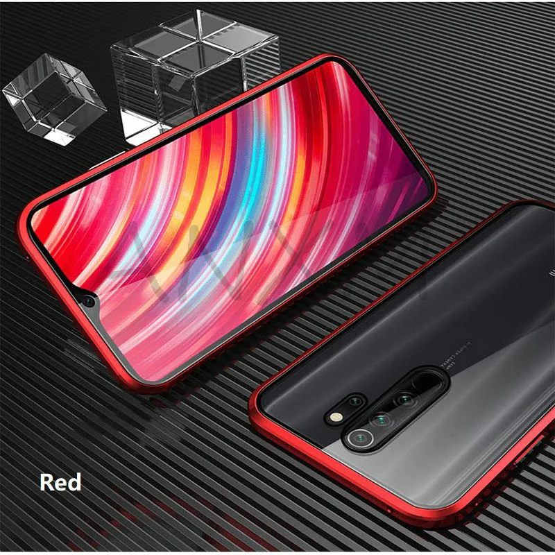 Металлический магнитный чехол для Xiaomi Redmi Note 7 8 K20 Pro закаленное стекло магнитные чехлы Чехол для Xiaomi Mi 9 SE 9T Pro A3 lite чехол - Цвет: Red