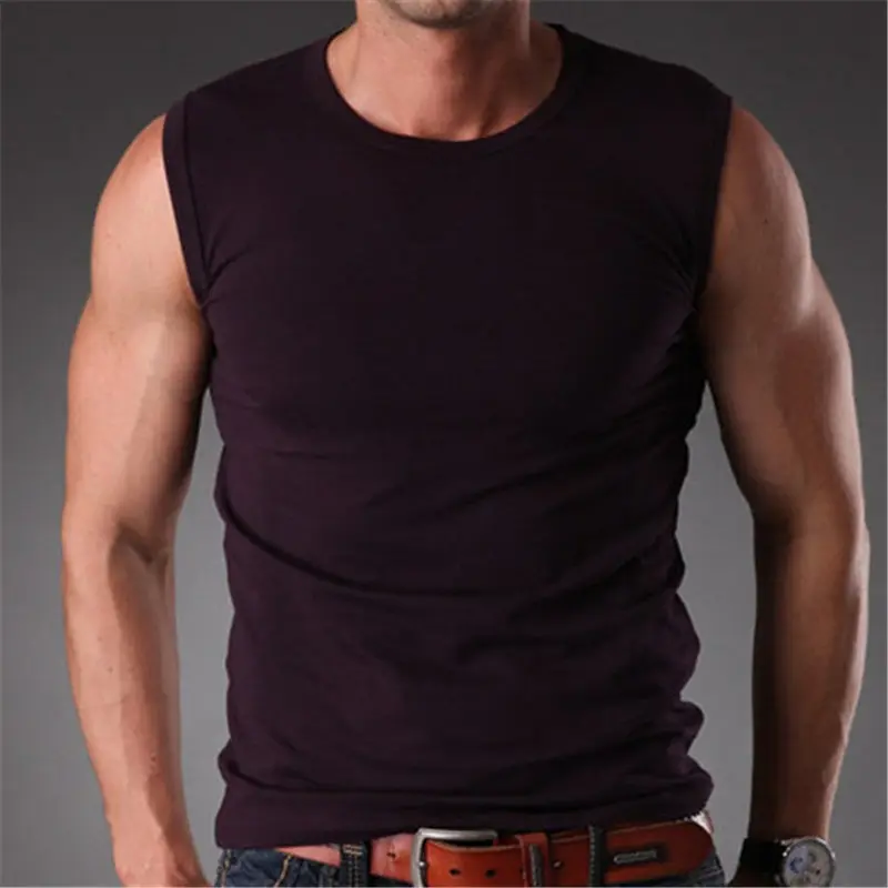 

Summer Fitness Mens Body Tight Tank Top Slim Fit Band Fashion Purple Gray Sleeveless Shirts Men High Quality Mens Clothes 1357