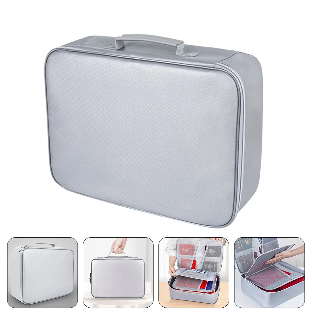 

1 Pc Convenient File Storage Box Fireproof Waterproof Organizer Storage Bag (Silver)