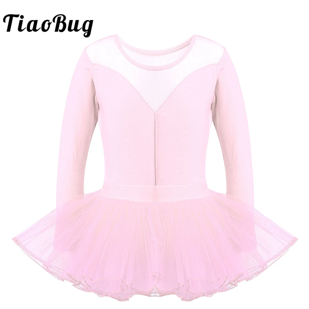 

Детское платье TiaoBug для девочек балетные гимнастические леотарды, танцевальное трико с длинным рукавом, Одежда для танцев с сетчатой юбкой