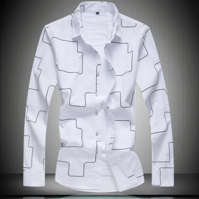 Новинка 2019 осенняя Модная брендовая мужская одежда приталенная Мужская рубашка