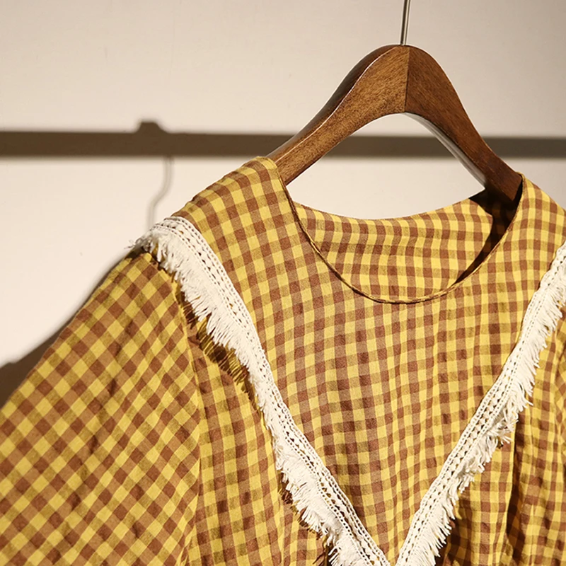 XITAO Tassel Pleated Mini Dress Women Clothes 2019 O Neck Patchwork Plaid Korea Lace Casual Summer Vintage Fashion LJT3842 | Женская