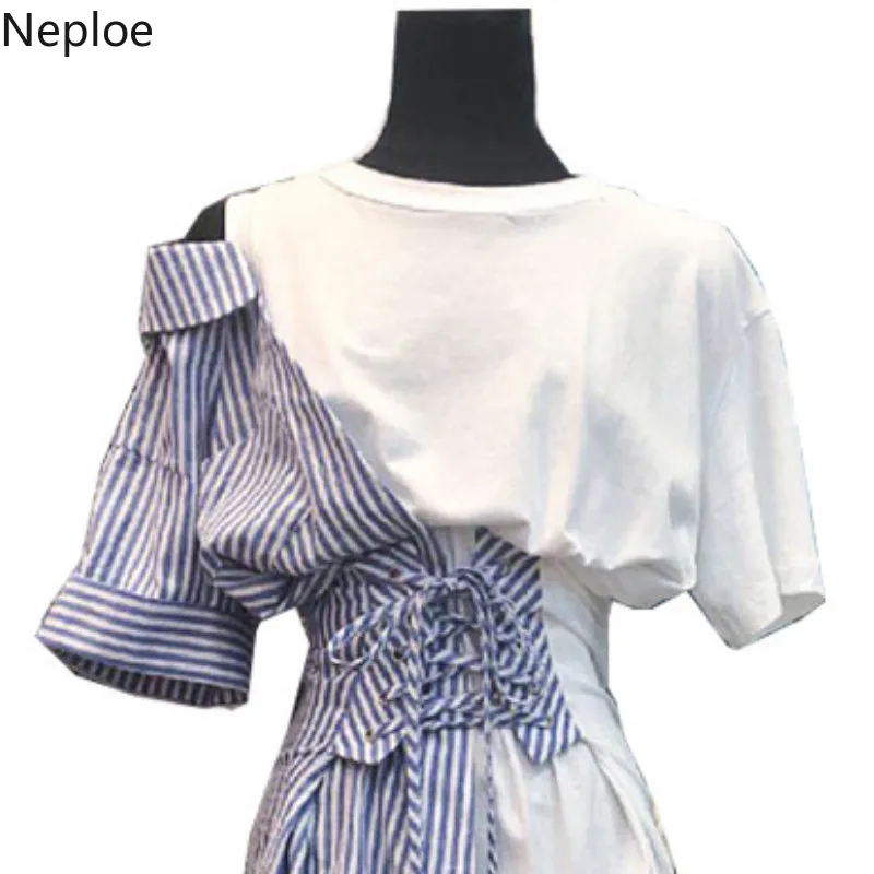 Платье Neploe женское в клетку лоскутное платье до колен с коротким рукавом