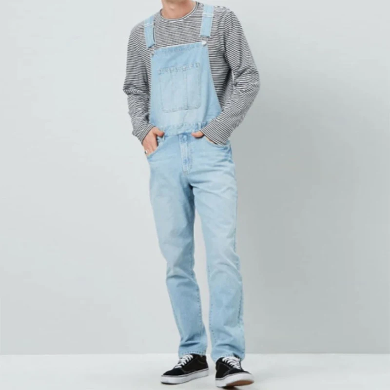 

Fashion Denim Overalls Rompers 2021 Autumn Men's Casual Straight Jeans Bib Jumpsuits Womens Hipster Mid Waist Pockets Playsuits