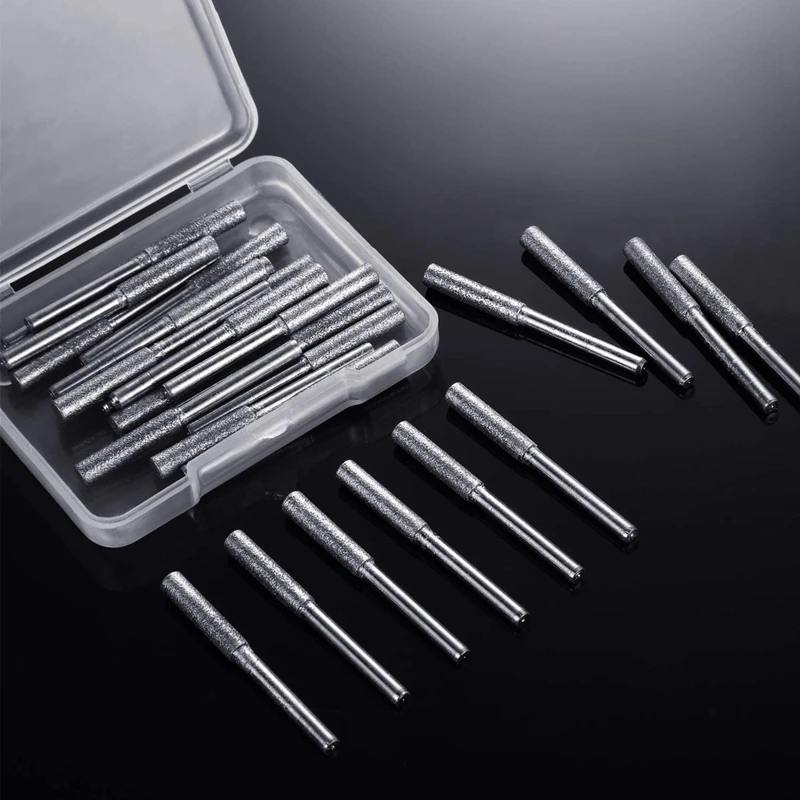 

30 Pcs Chainsaw Sharpener Stone Diamond Coated Cylindrical Burr Polishing Grinding Tool Grinding Bits, 5/32 Inch/ 55 mm