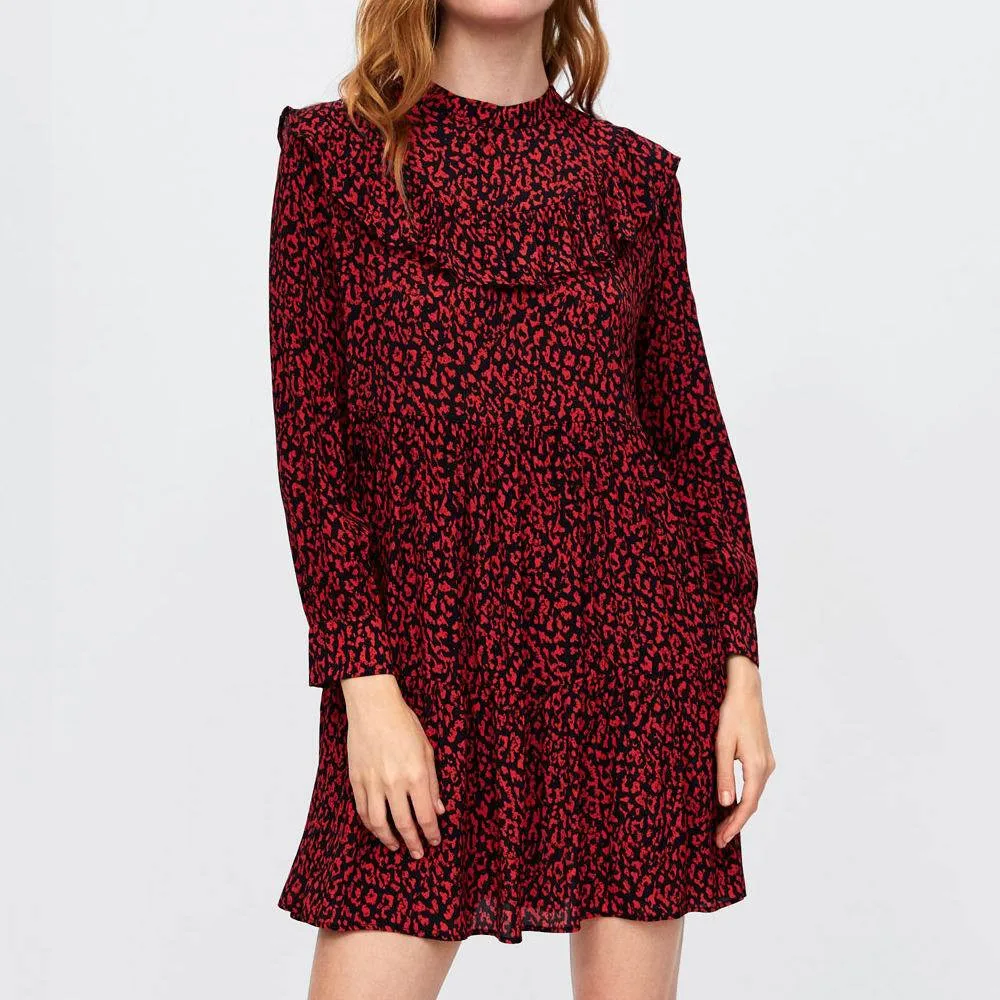 Женское винтажное леопардовое платье повседневное прямое плиссированное с