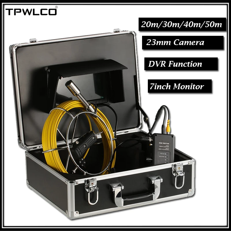 Камера-Эндоскоп для подводной съемки канализационных скважин, 7 дюймов, дюймовый сливной дюйма, водонепроницаемая, 23 мм, с кабелем DVR 20-50 м