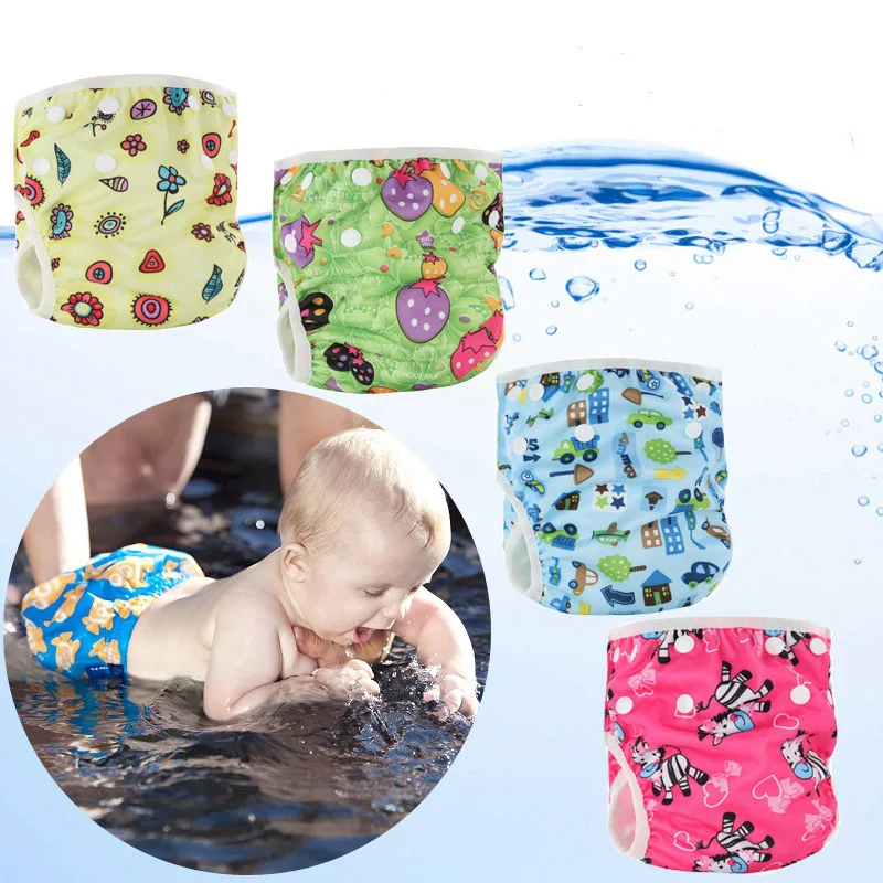 Baby Reusable 1PC Swim Diapers Cartoon Print Swimwear Children Adjustable Breathable Leakproof Swimming Nappy Pants Diaper