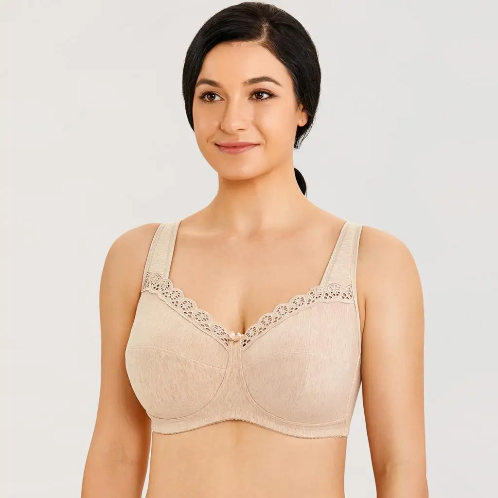 DELIMIRA Women's Soft Plus Size Wirefree Non-Padded Full Coverage Lace Cotton Bra
