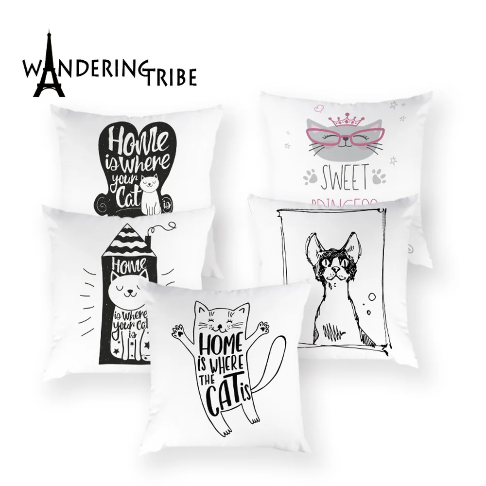 Милые кошачьи наволочки Мультяшные животные Декор чехол для подушки с надписью