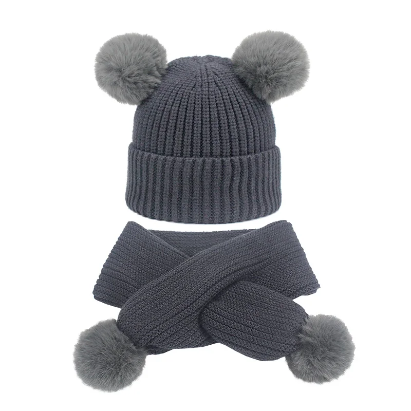 Милый детский комплект из шапки и шарфа с помпоном утепленная детская шапка шарф