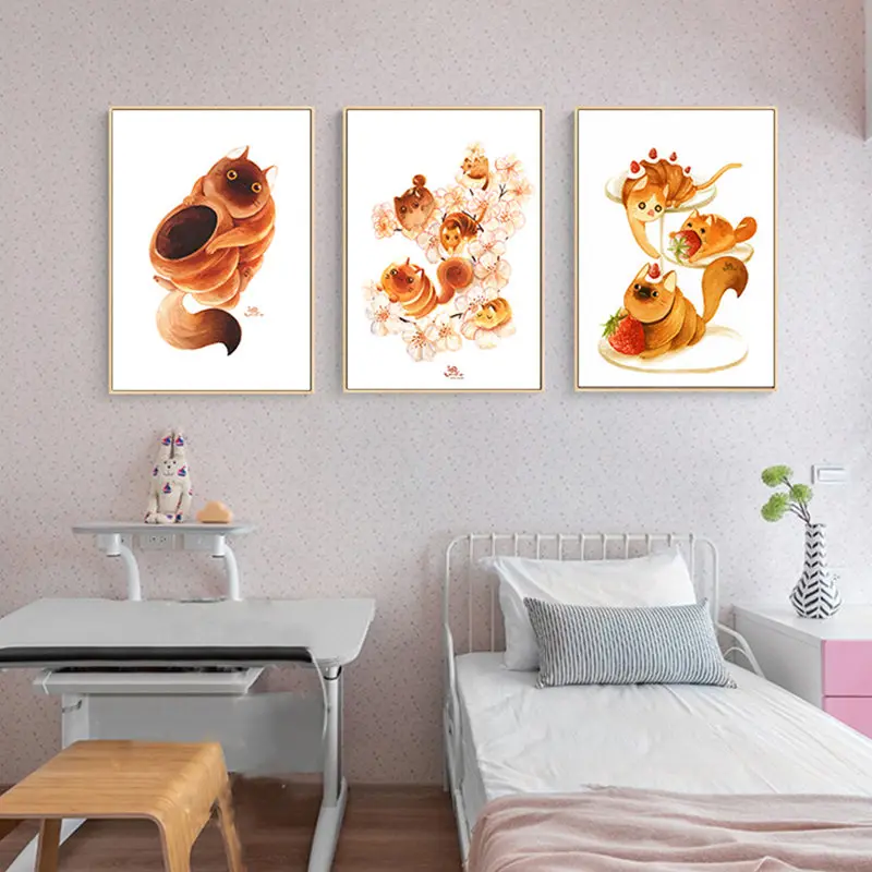 Мультяшная Толстая кошка поедать Картина на холсте принты и плакаты картина для