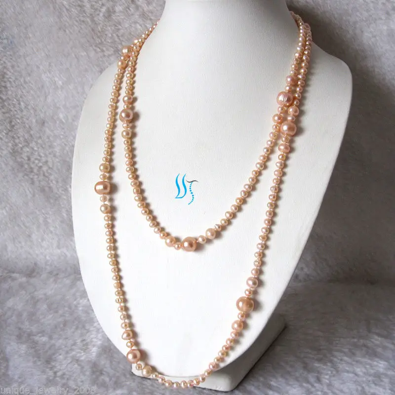 

52" 4-10mm Peach Pink Graduated Freshwater Pearl Necklack Strand Jewelry