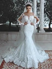 2023 свадебное платье блестящее кружевное свадебное платье Русалка иллюзионный корсет с длинным рукавом Прозрачная Аппликация Свадебное платье для невесты