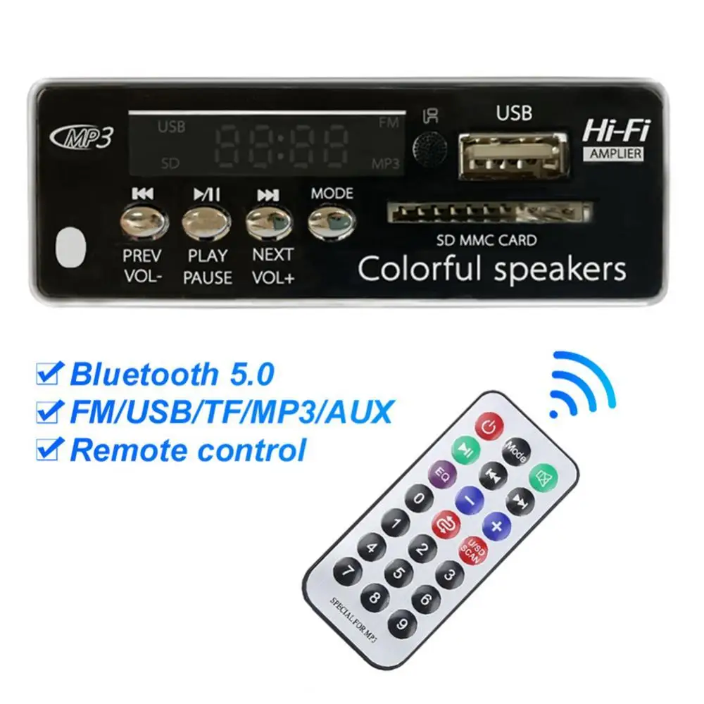 

45% Hot Sales!!! Car Bluetooth USB Hands-free Remote Control Integrated MP3 Decoder Board Module