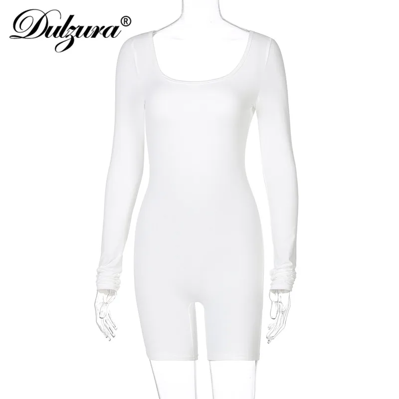 

Dulzura Solid Women Long Sleeve Playsuit Backless Bodycon Skinny Casual Streetwear Sporty Fitness 2021 Summer Combishort Body