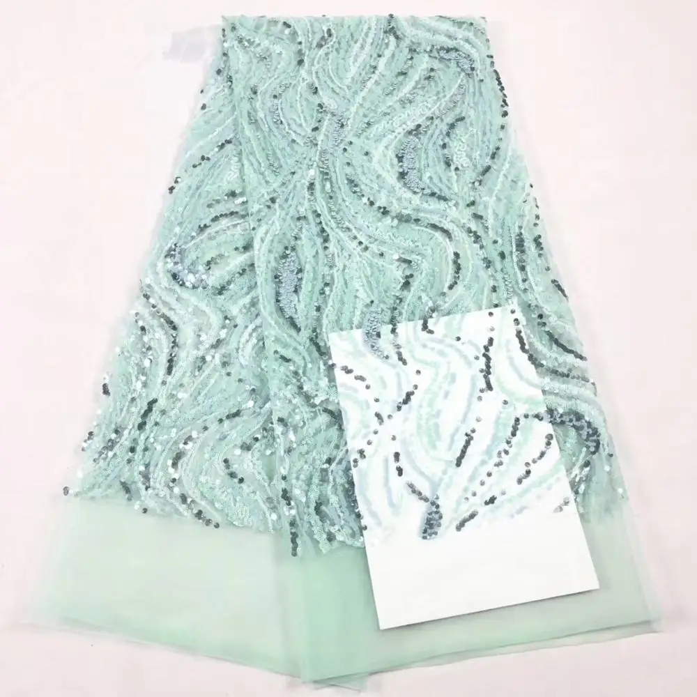 

New African Lace Fabric Nigeria senior embroidery Lace Fabric French tulle lace With sequins High Quality for women party dress