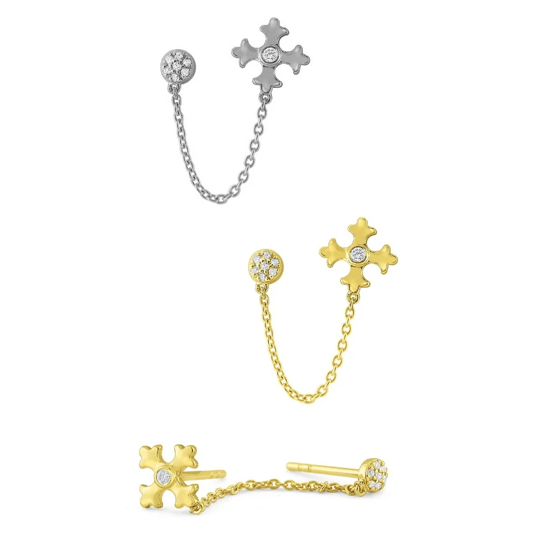 

Asymmetry Long Chain Snowflake Zircon Stud Earrings Ear Piercing Double Stud Earrings for Women Fashion Jewelry Brincos Oreilles