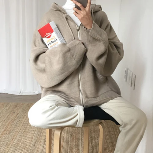 khaki cardigan Neploe корейский Харадзюку негабаритных свитера Кардиган Женская зимняя одежда пальто свободные толстые трикотажные куртка женская с капюшоном повседневные топы - Цвет: khaki cardigan