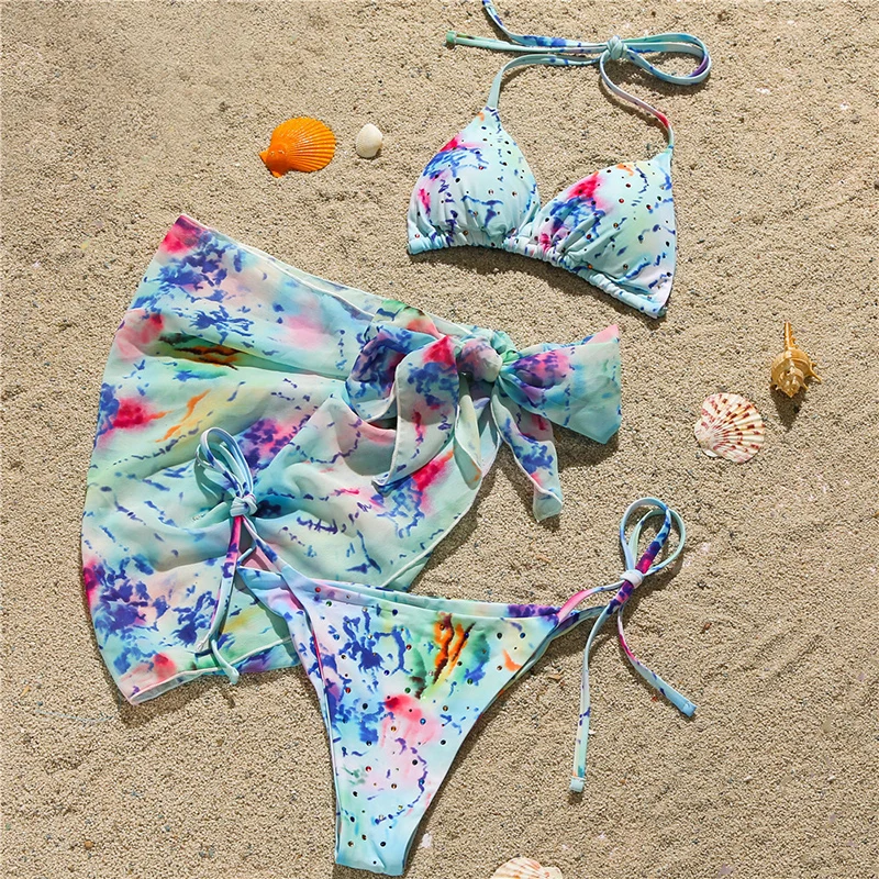 

Newly Women Bandage Bikini Set Diamond Dye Print Thong Summer Beach Swimwear Swimsuit S66