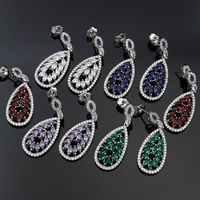 5 colors choice cubic zirconia stone silver 925 drop earrings for women party dangle earrings