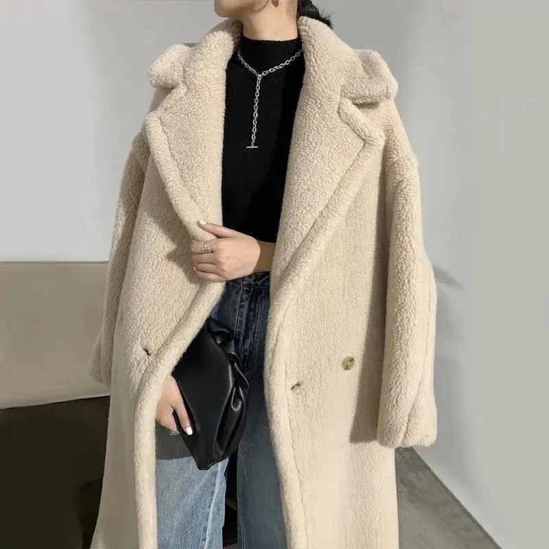 Sungtin Winter Long Lamb Wool Faux Fur Warm Coat Women Oversized Teddy Fleece Loose Jacket Coats 13 Color Thicken Plush Outwear | Женская