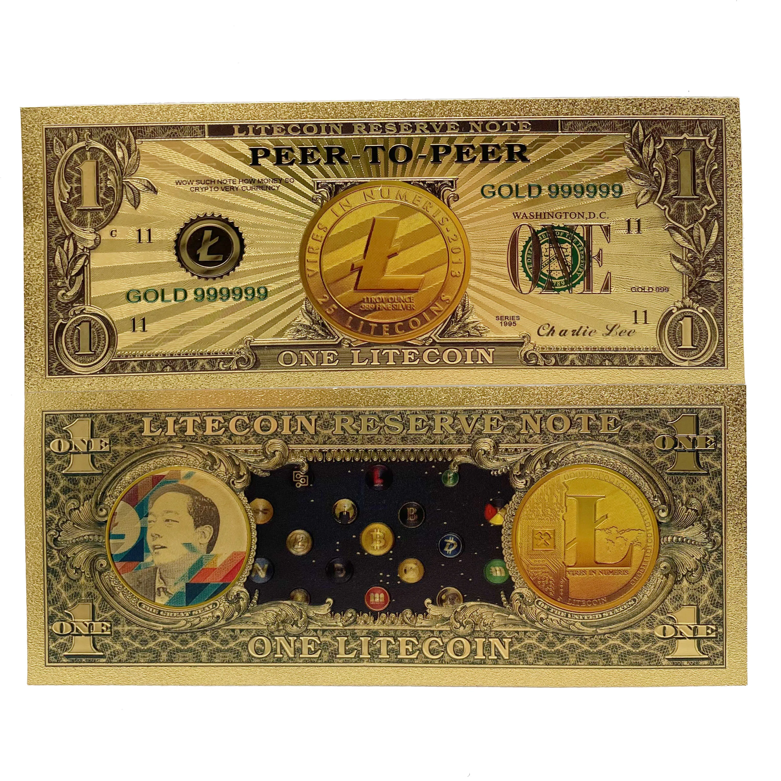

1pc New Litecoin 24K Gold Banknote Physical Commemorative LTC Crypto Coin collectable gold cards Digital currency creative gifts