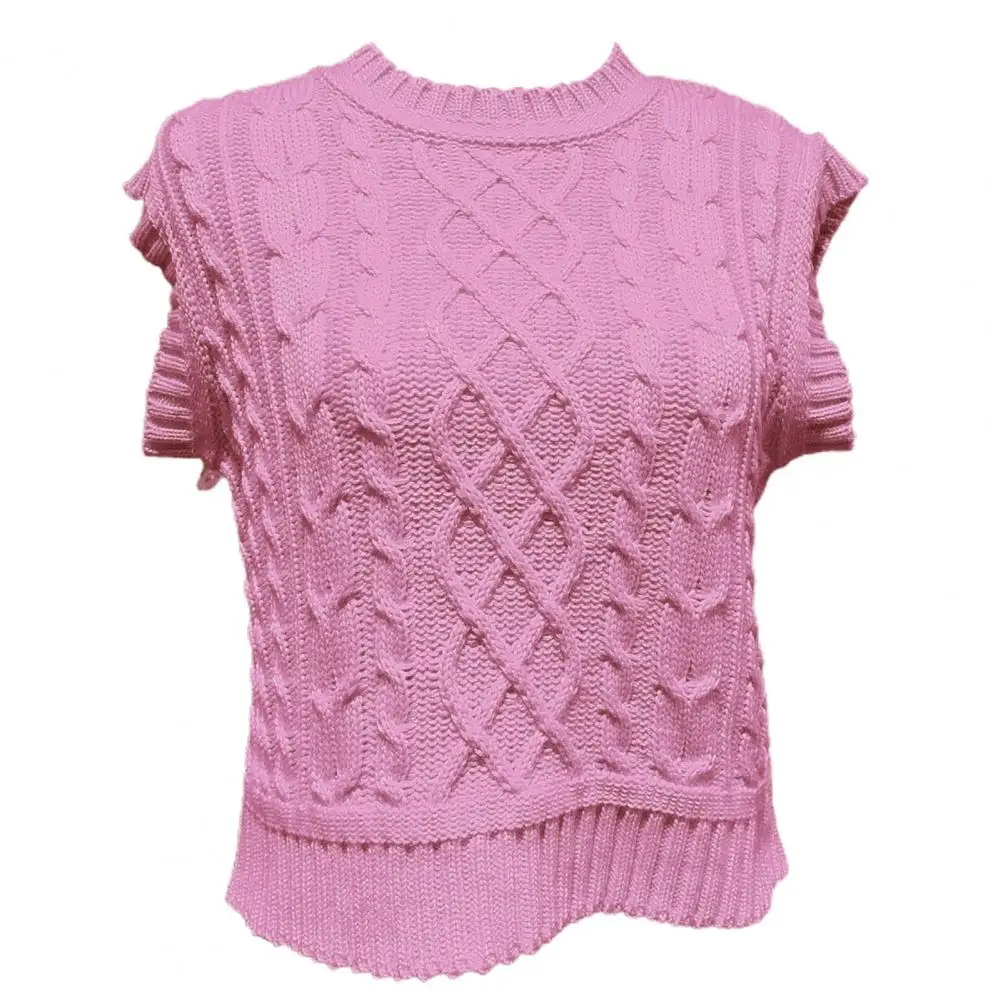 

65% Dropshipping!!New Women knitted vest O-neck solid color comfortable short hedging fir