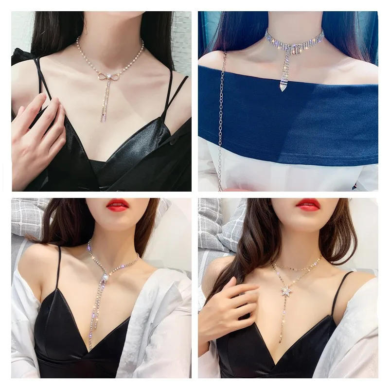 Модное ожерелье чокер женское ювелирное изделие кристалл звезда шарм имитация