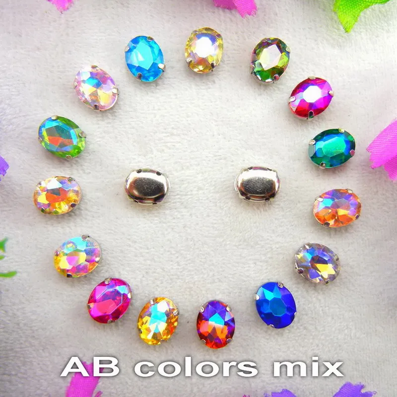 A27 AB colors mix Стеклянные кристаллы, серебряные когти, 7 размеров, разноцветные, овальные формы, пришитые стразы, бусины, кристаллы, одежда, обувь, сумка, сделай сам, отделка - Цвет: A27 AB colors mix